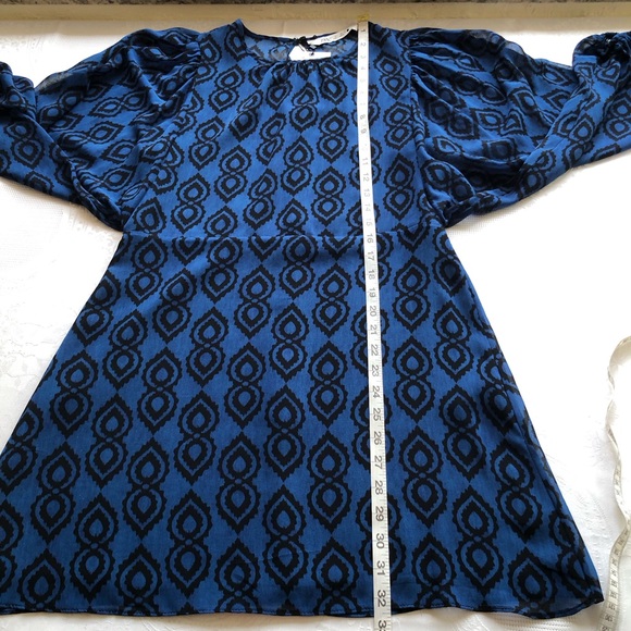 Zara The Sadie Dress Blue/Black Floral Women’s Juniors Size L Chiffon Flare& Fit - Picture 12 of 16
